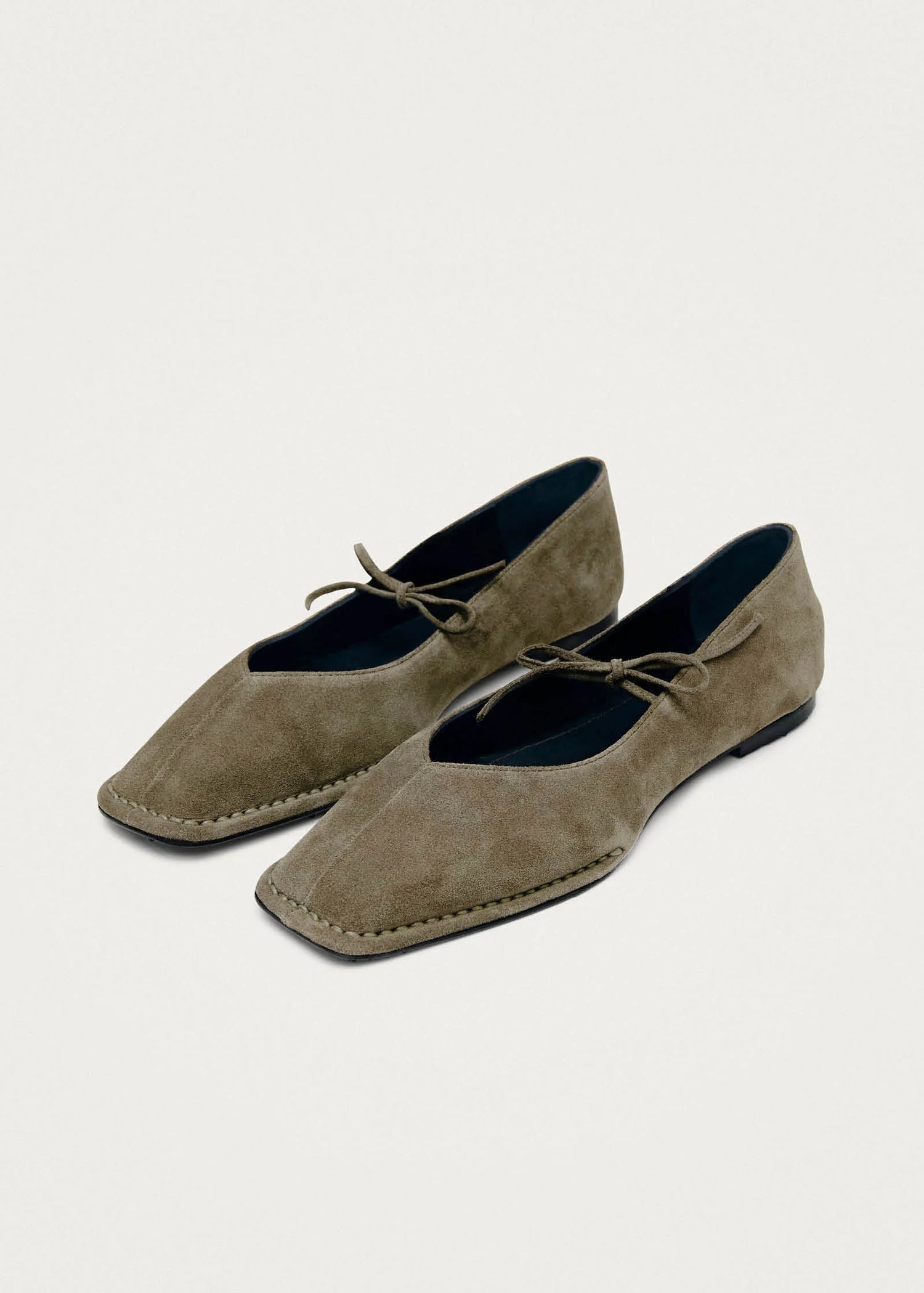 Sway Suede Leather Ballet Flats - Khaki