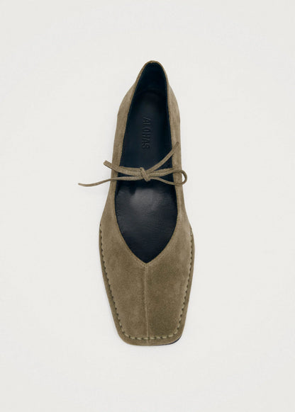 Sway Suede Leather Ballet Flats - Khaki