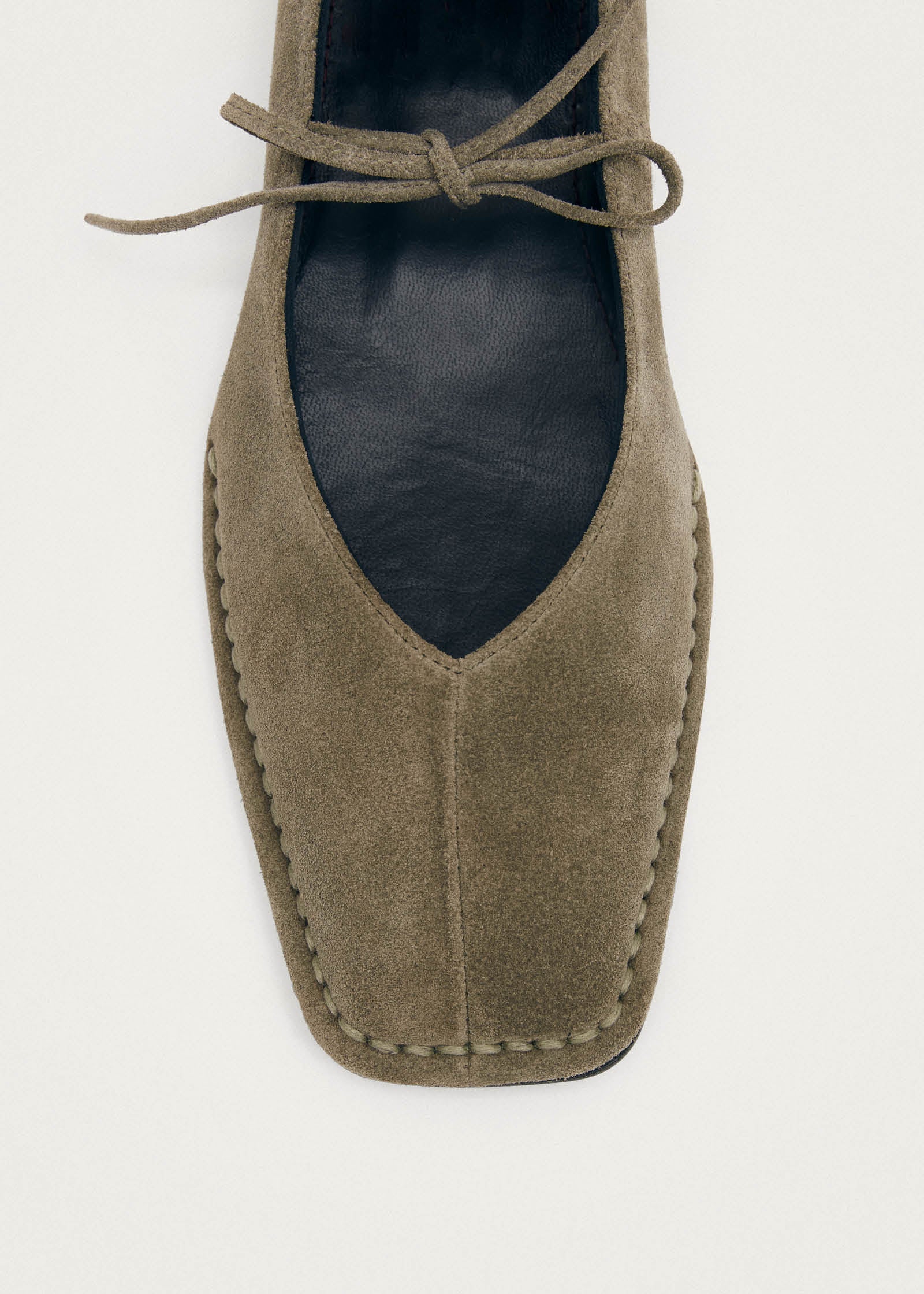 Sway Suede Leather Ballet Flats - Khaki