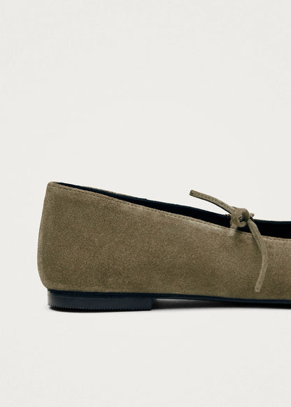 Sway Suede Leather Ballet Flats - Khaki