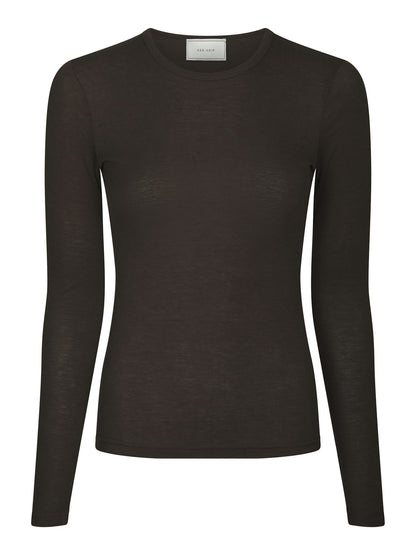 Nella Fine Rib Blouse - Dark Brown