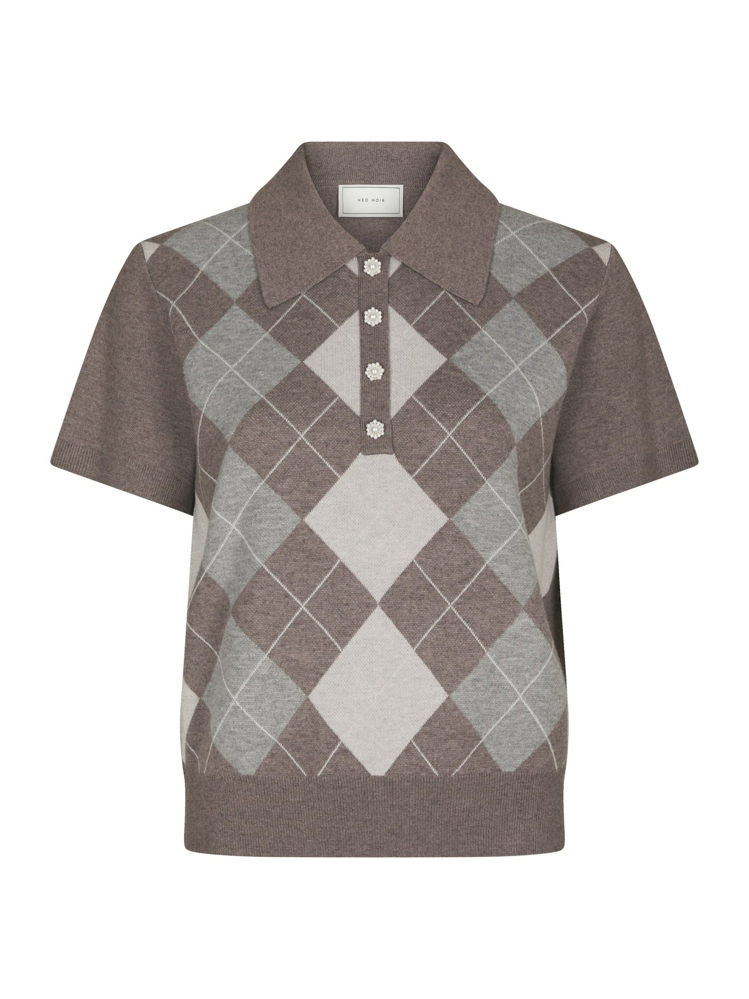 Gia Check Knit Blouse - Dark Taupe