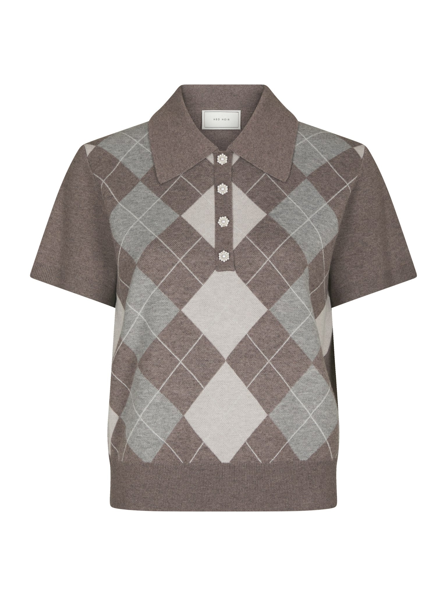 Gia Check Knit Blouse - Dark Taupe