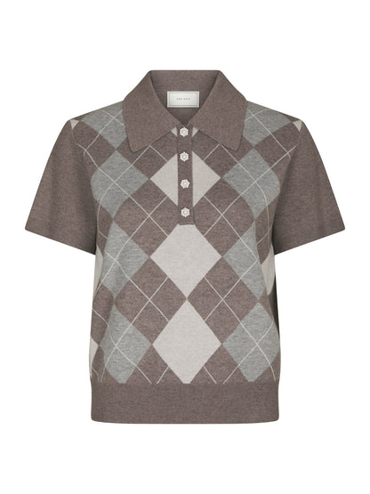 Gia Check Knit Blouse - Dark Taupe