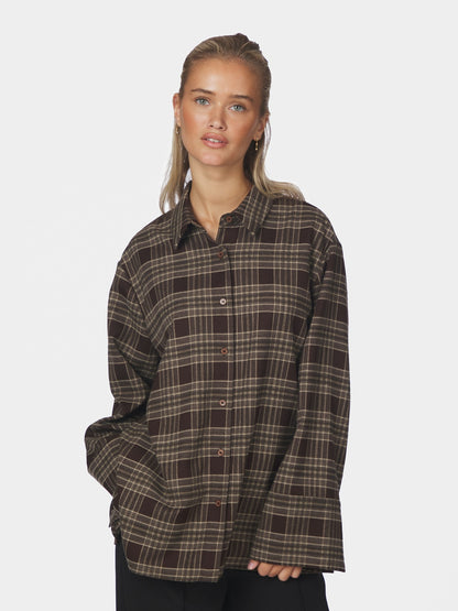 PRE-ORDER | Dita Flannel Check Shirt - Brown | LEVERING EIND OKT / BEGIN NOV