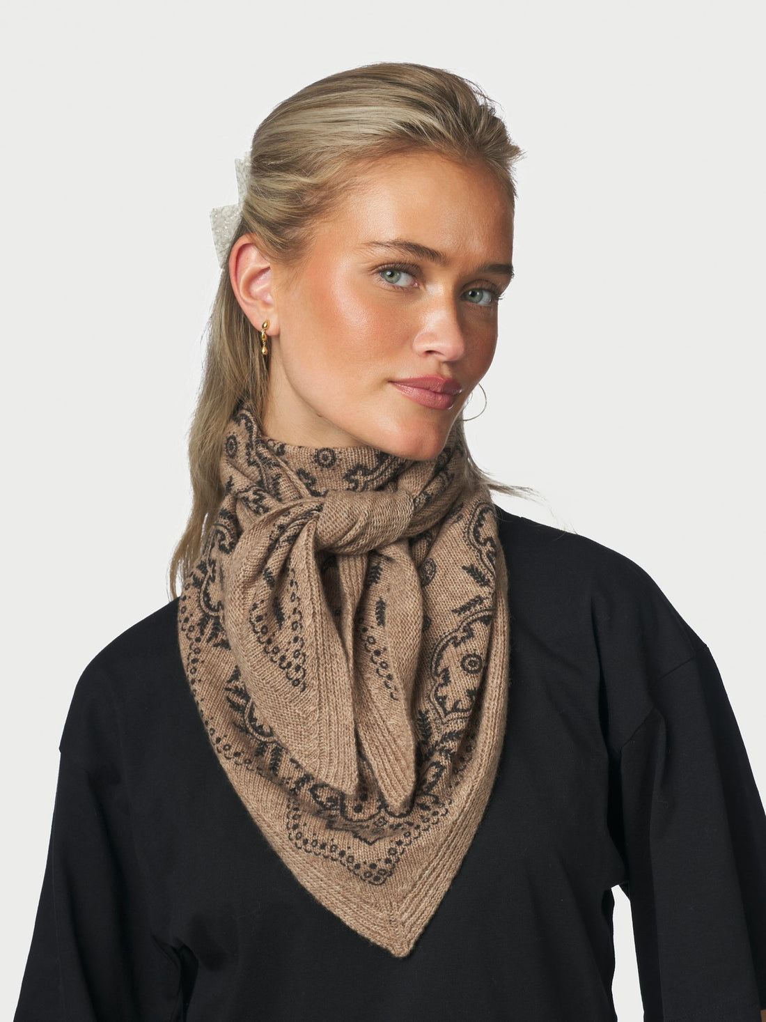 Lolana Paisley Knit Scarf - Beige Melange