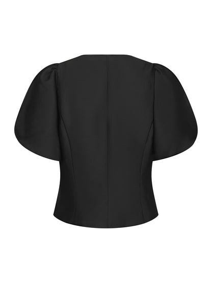 Anela Mandarin Dull Satin Blouse - Black