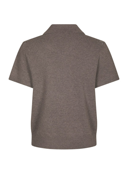 Gia Check Knit Blouse - Dark Taupe