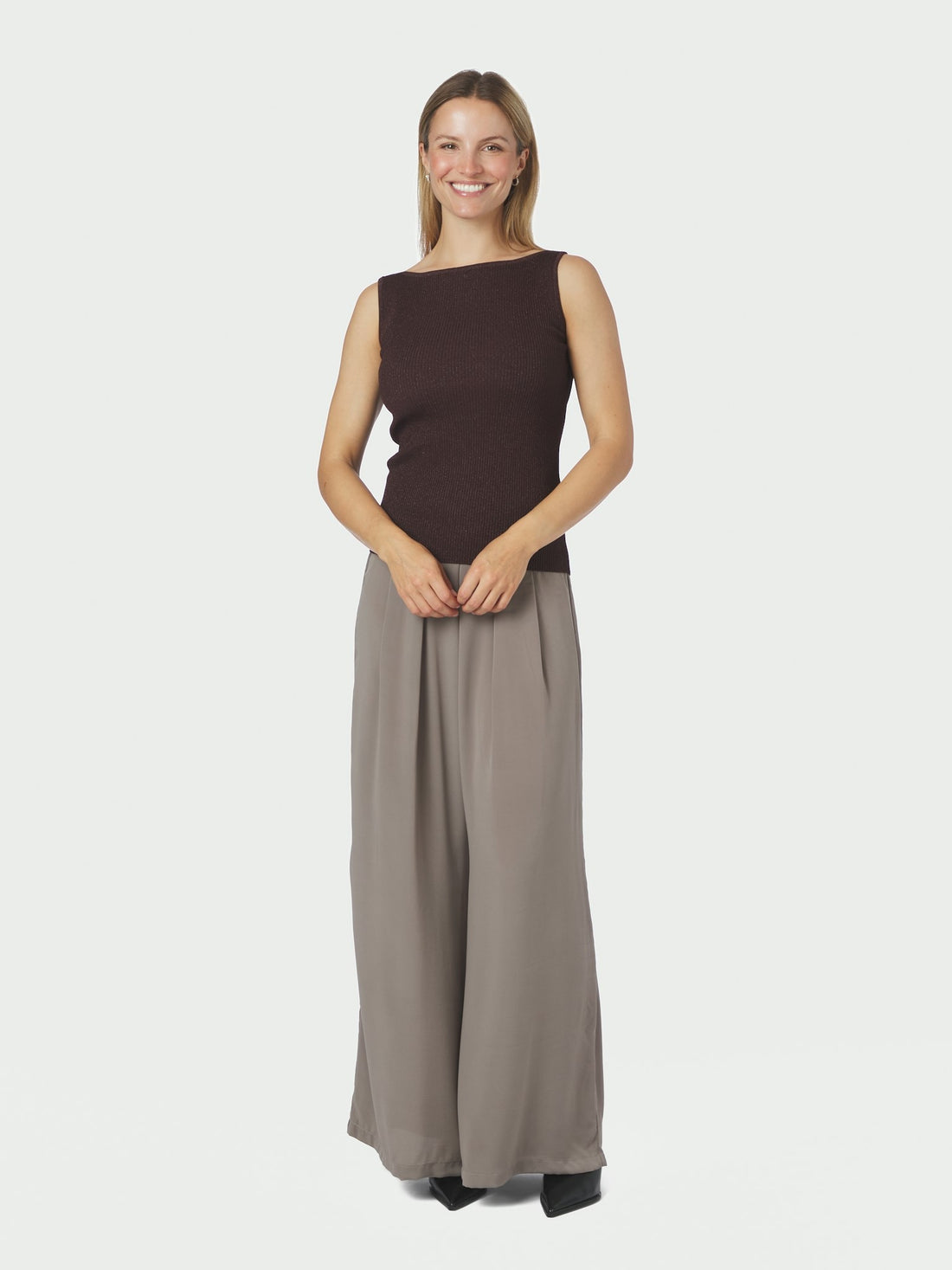 Talia Glitter Knit Top - Burgundy