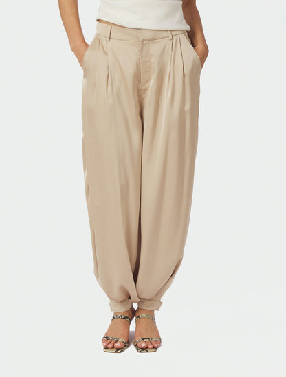 Fayla Drapy Satin Balloon Pants - Dark Sand