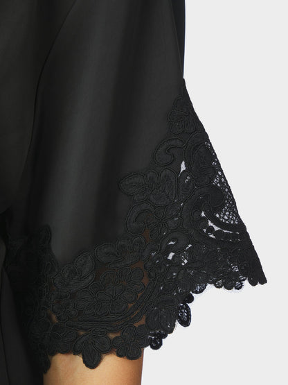 Elle Heavy Sateen Lace Top - Black