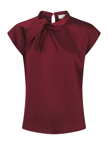 Fleur Drapy Satin Blouse - Burgundy