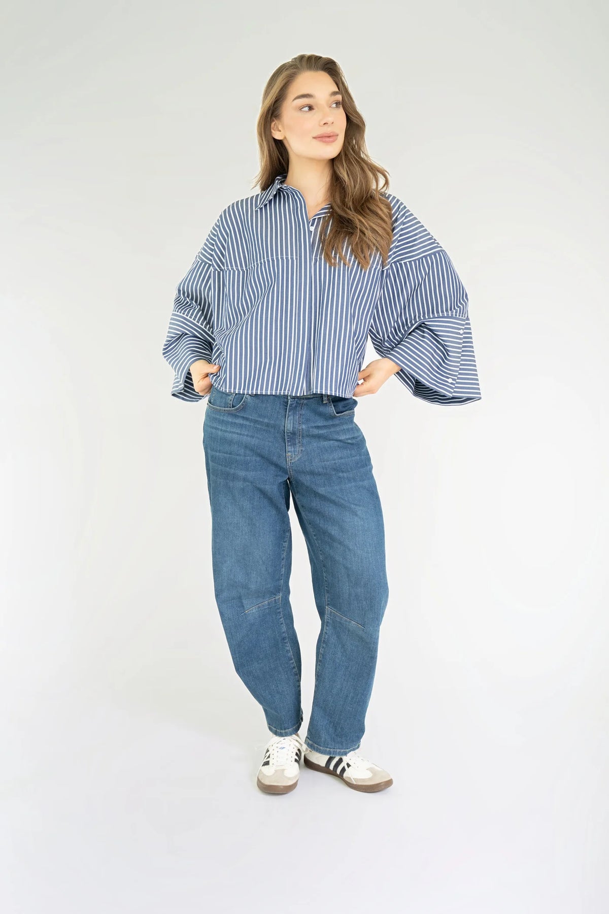Varissa Blouse - Dark Denim Blue - White