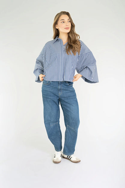 Varissa Blouse - Dark Denim Blue - White