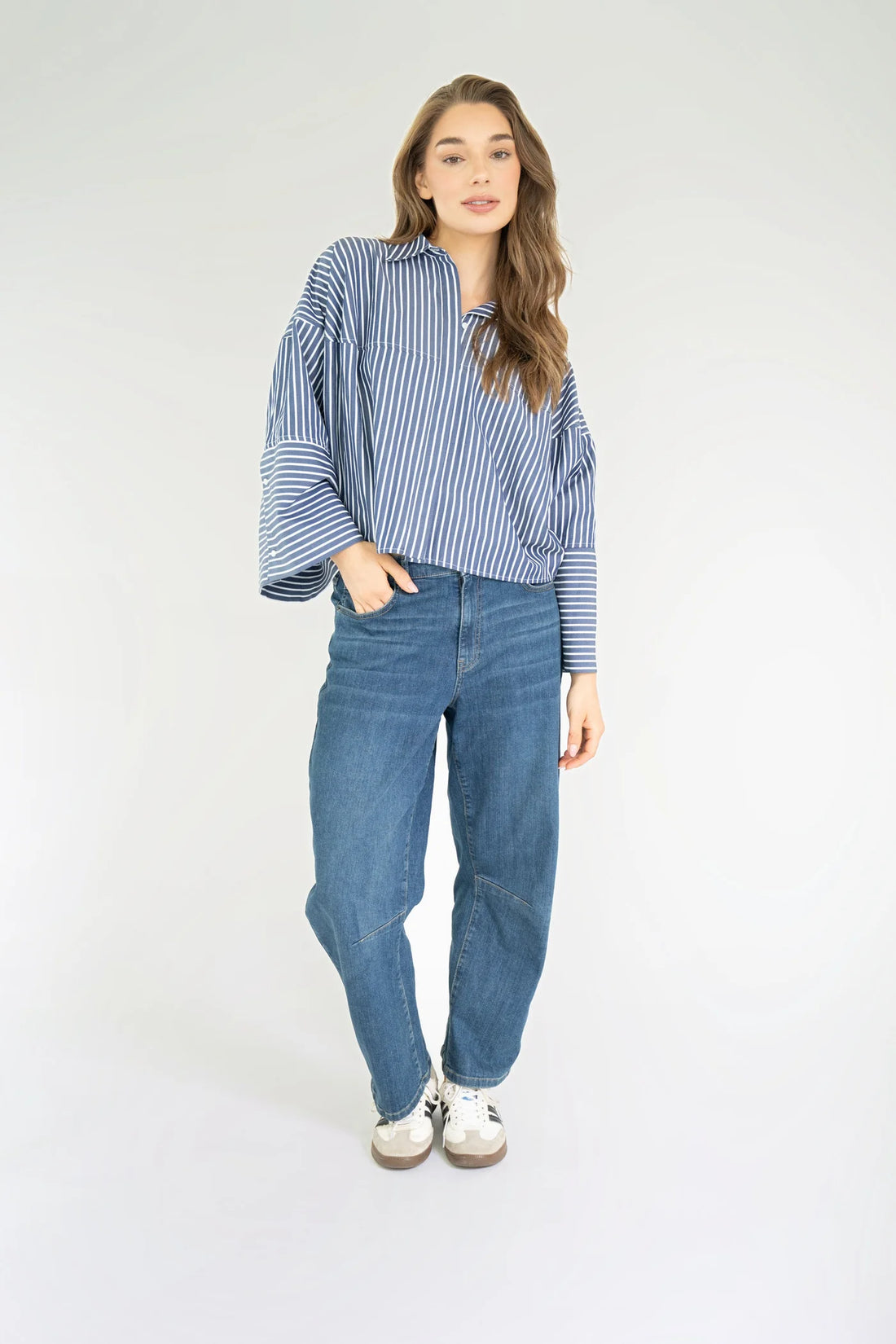 Varissa Blouse - Dark Denim Blue - White