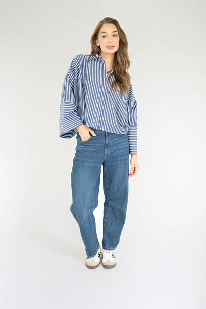 Varissa Blouse - Dark Denim Blue - White