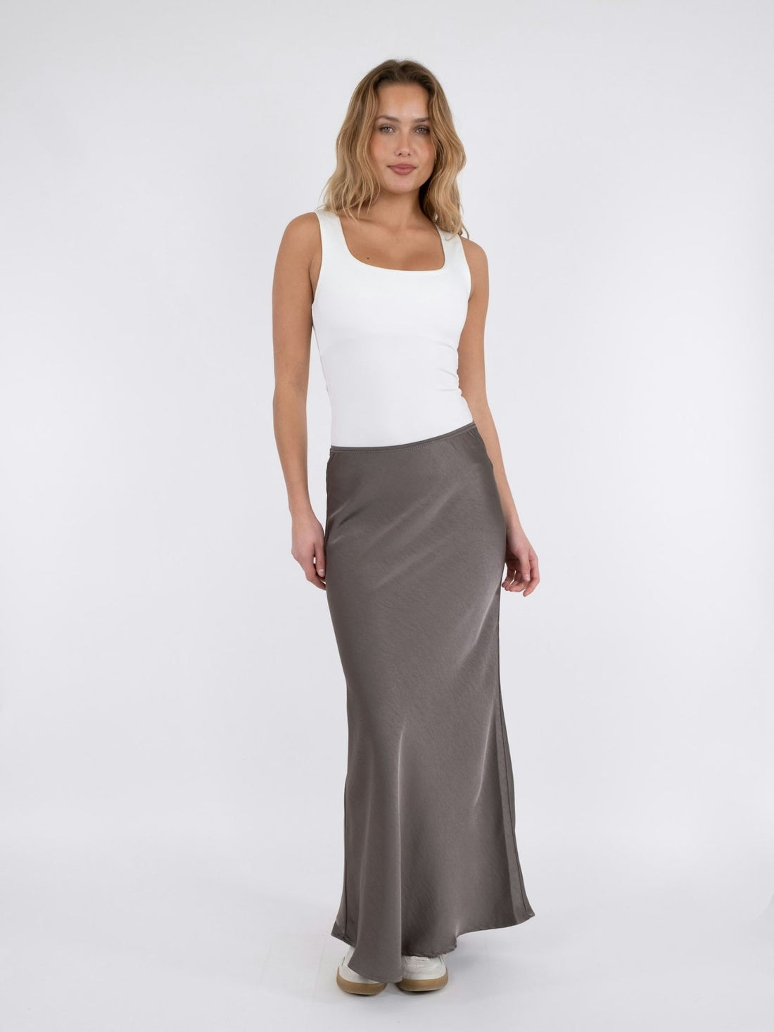 Vicky Heavy Sateen Skirt - Warm Grey
