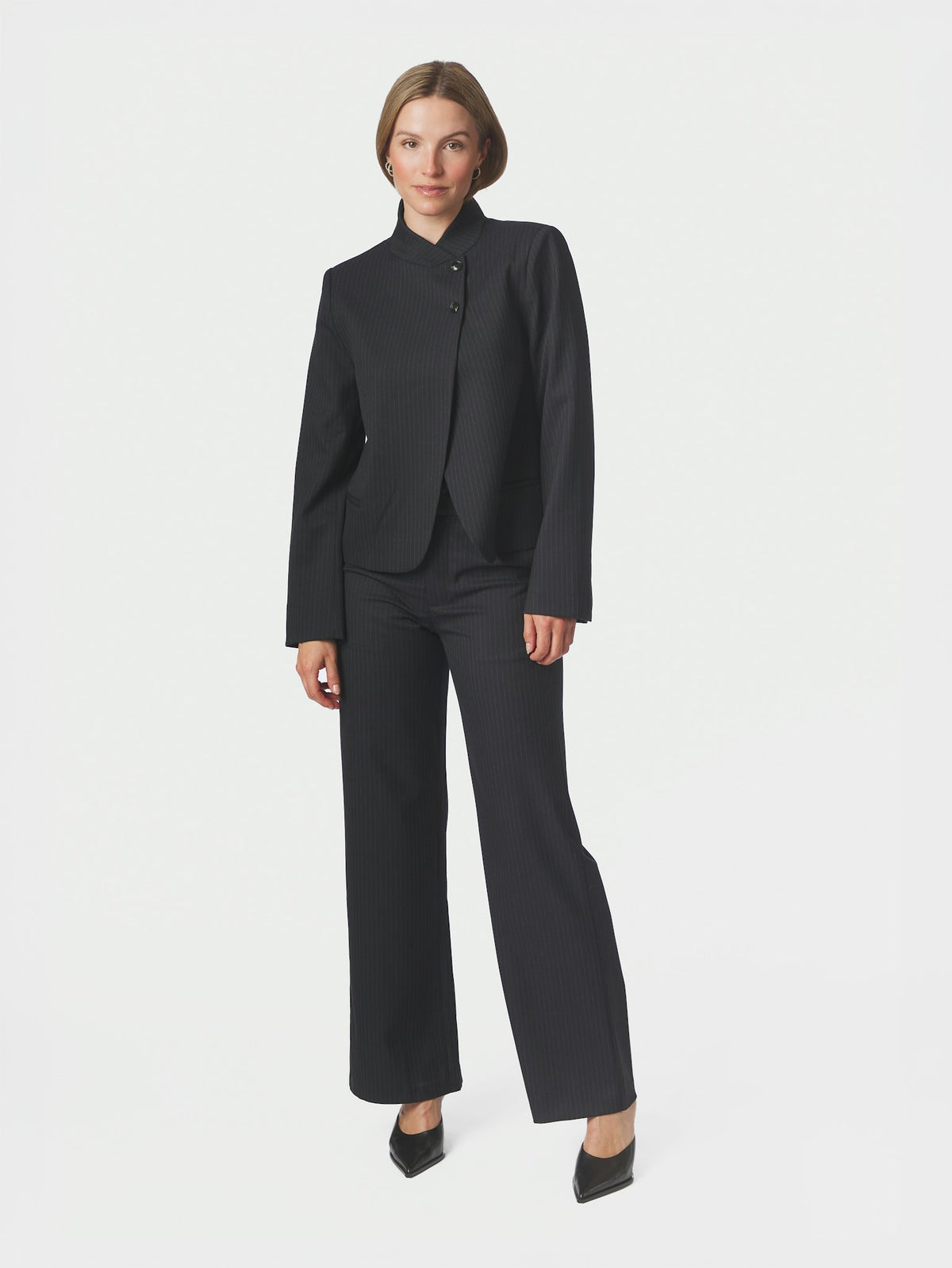 Nathalie Slim Pinstripe Pants - Dark Navy