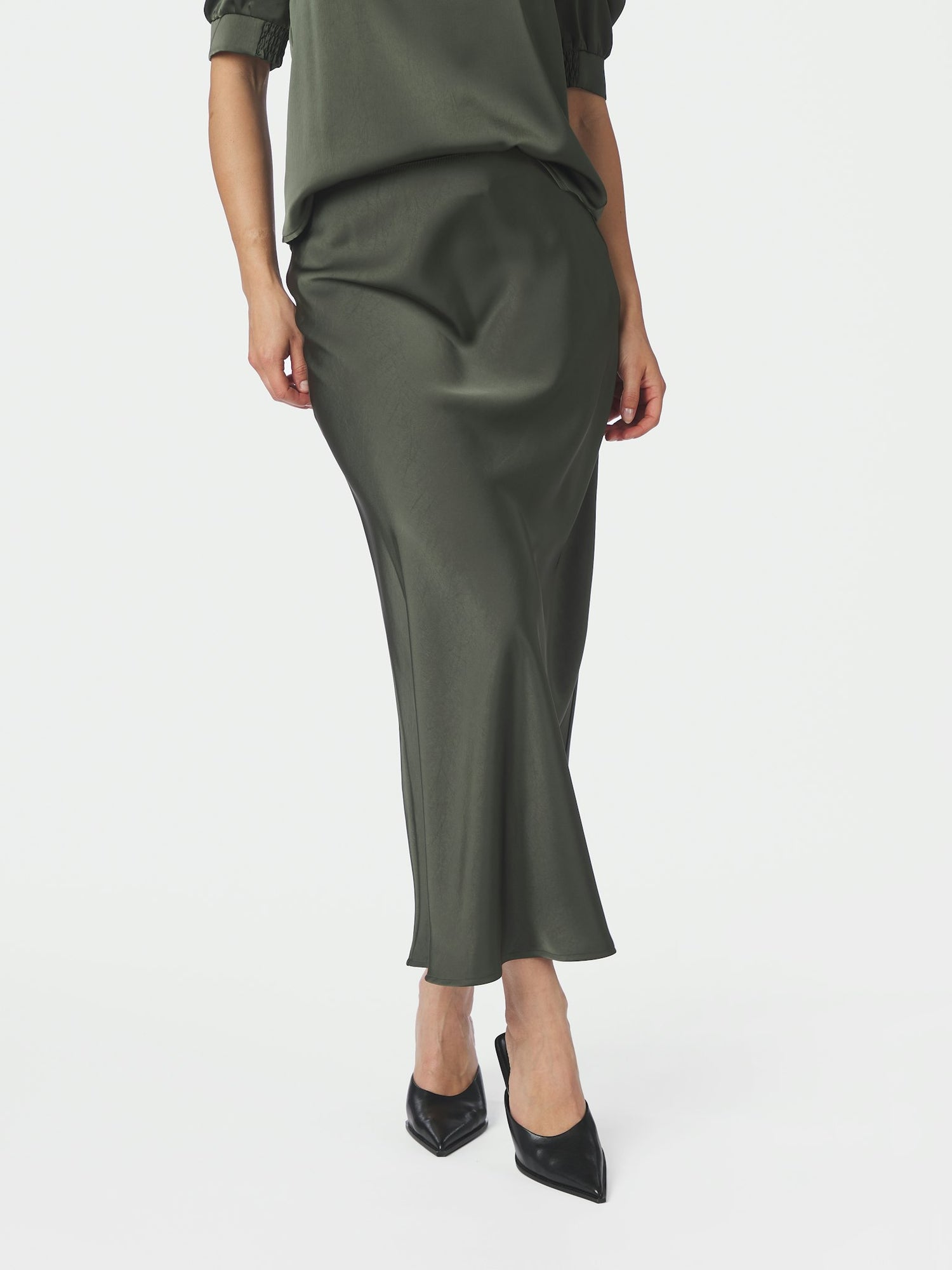 Vicky Heavy Sateen Skirt - Deep Green
