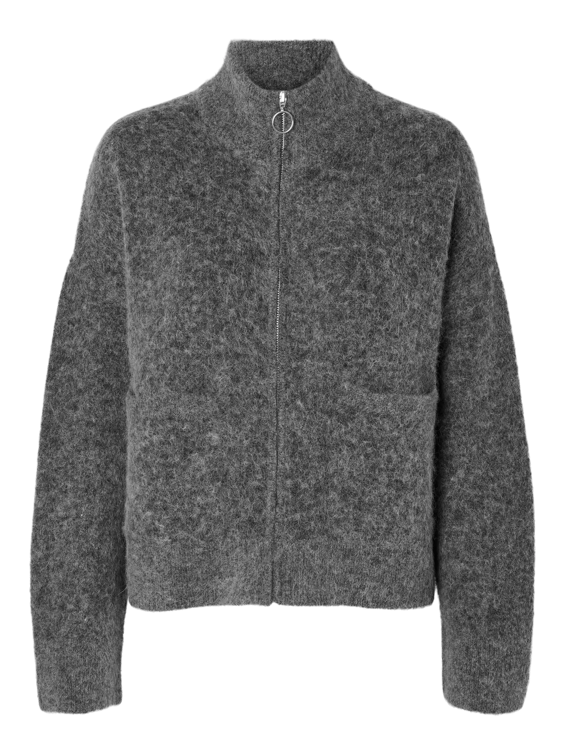 SLFsia Knit Zipper Cardigan - Grey Melange