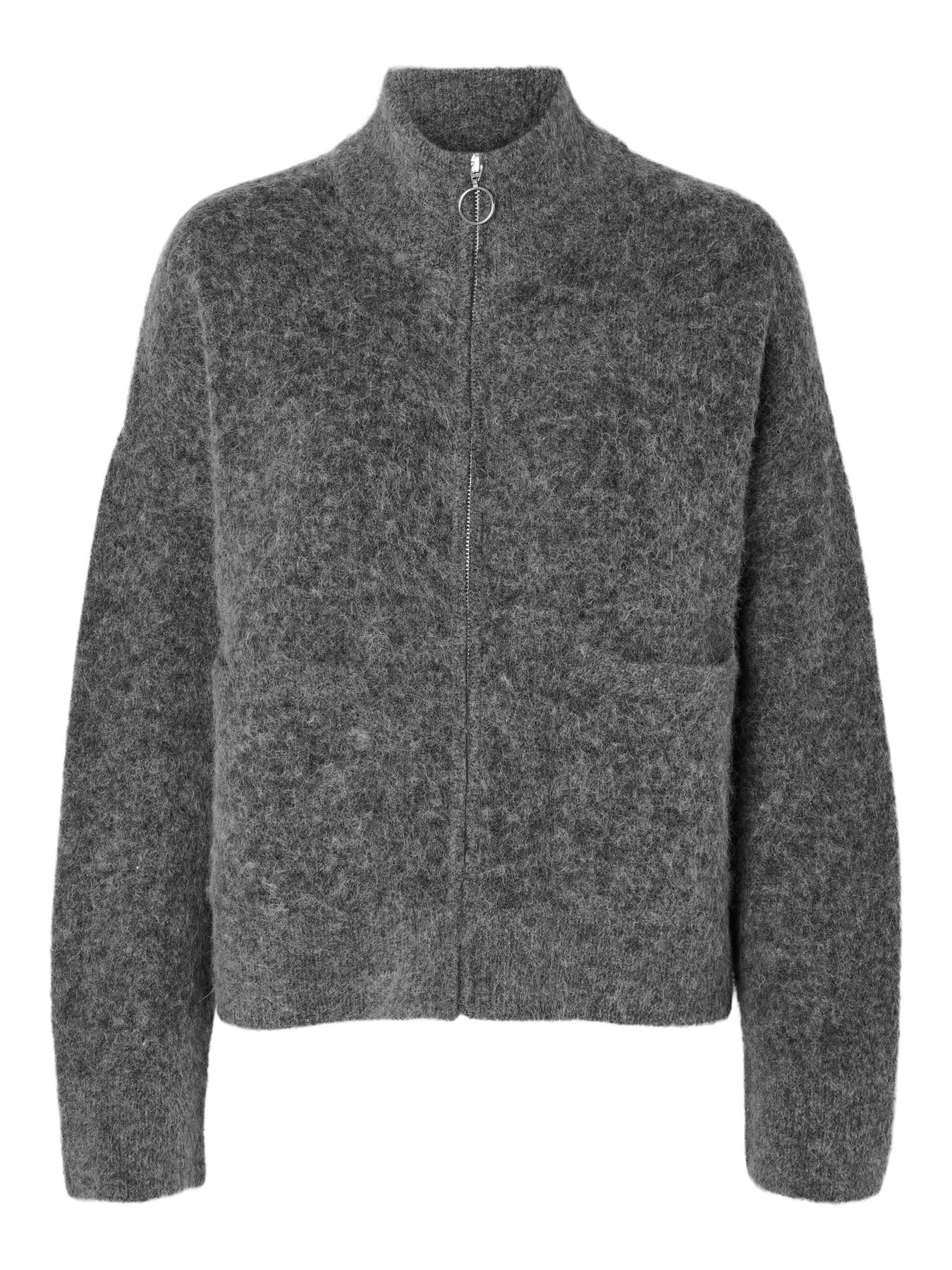 SLFsia Knit Zipper Cardigan - Grey Melange