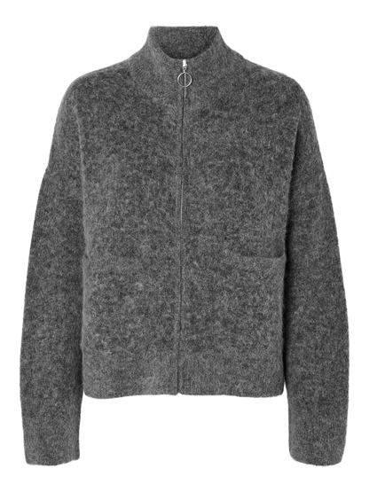 SLFsia Knit Zipper Cardigan - Grey Melange