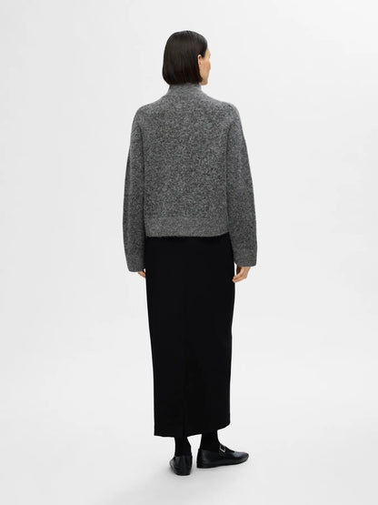 SLFsia Knit Zipper Cardigan - Grey Melange