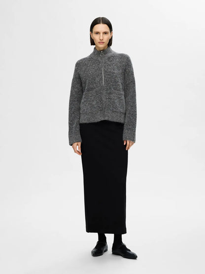 SLFsia Knit Zipper Cardigan - Grey Melange