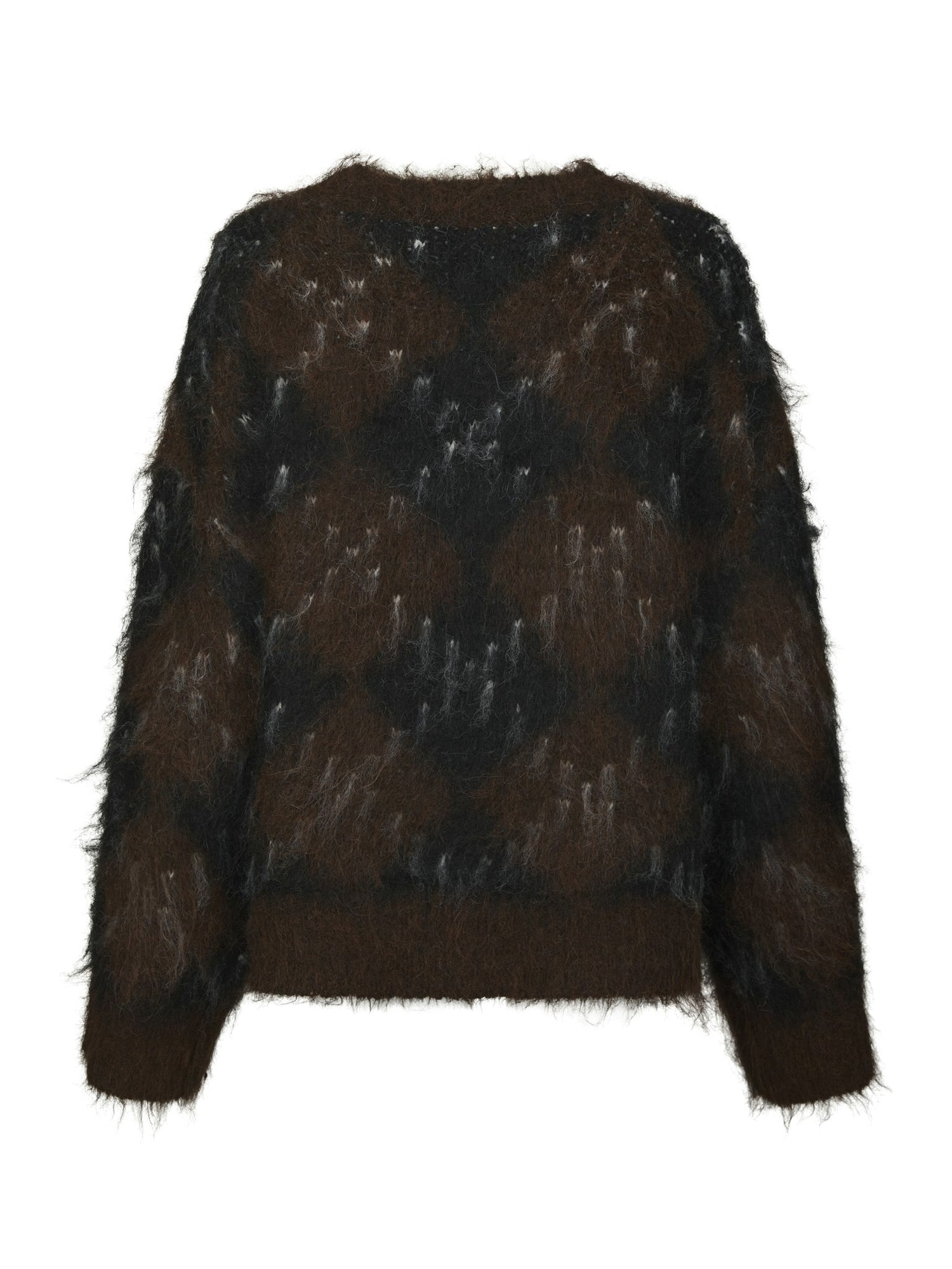 Roeme Check Fluffy Knit Blouse - Dark Brown