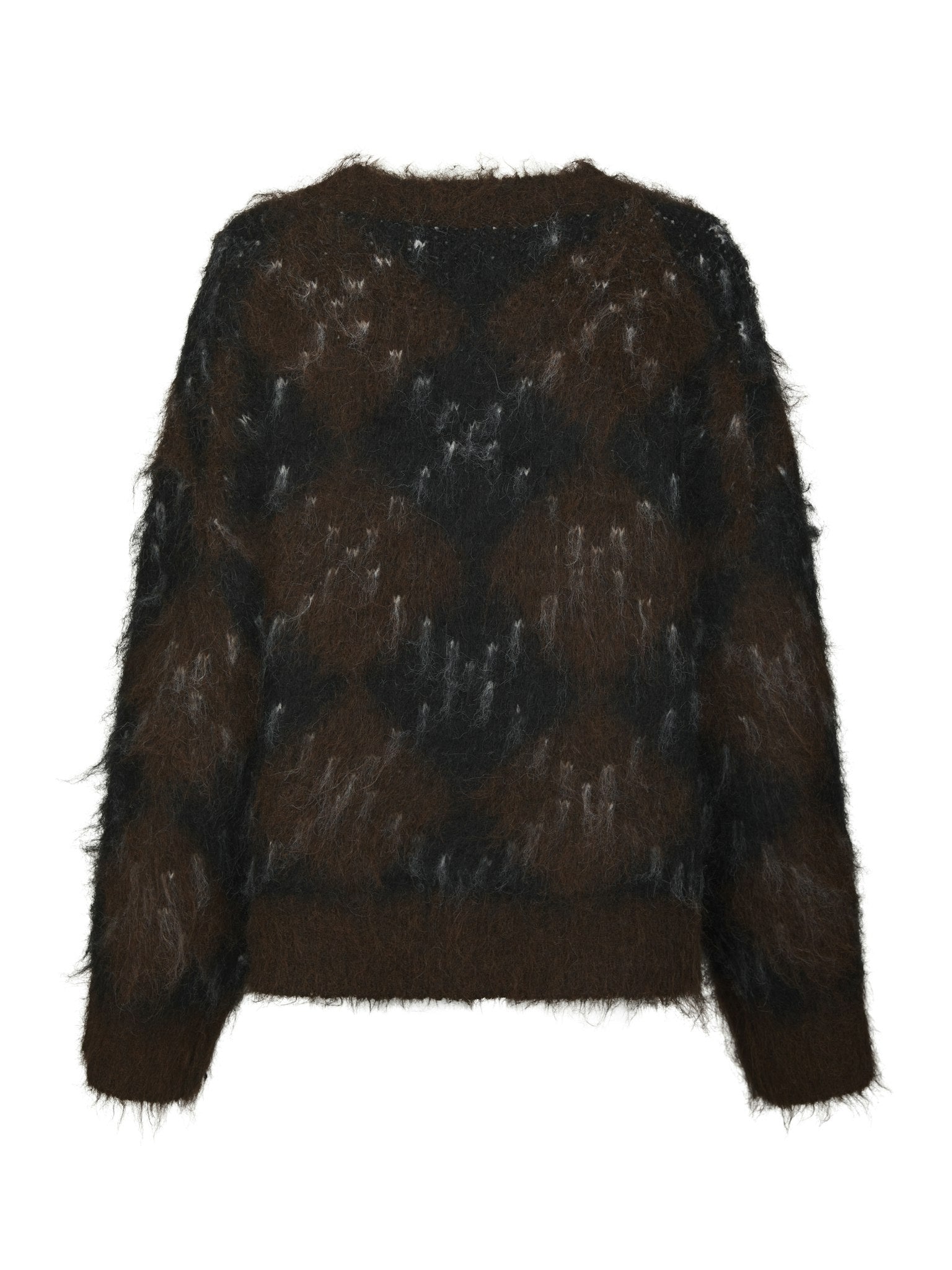 Roeme Check Fluffy Knit Blouse - Dark Brown