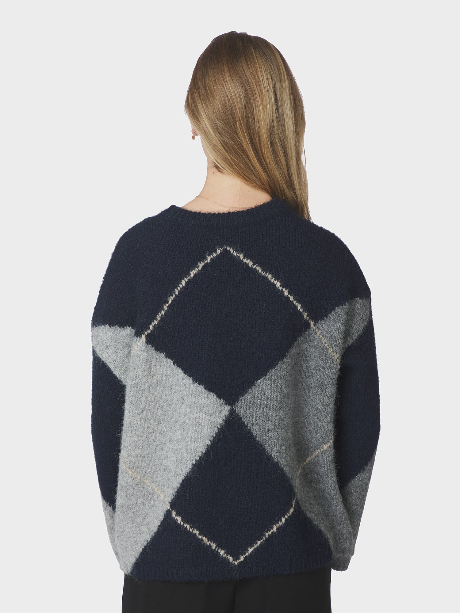 Inga Check Fluff Knit Blouse - Navy