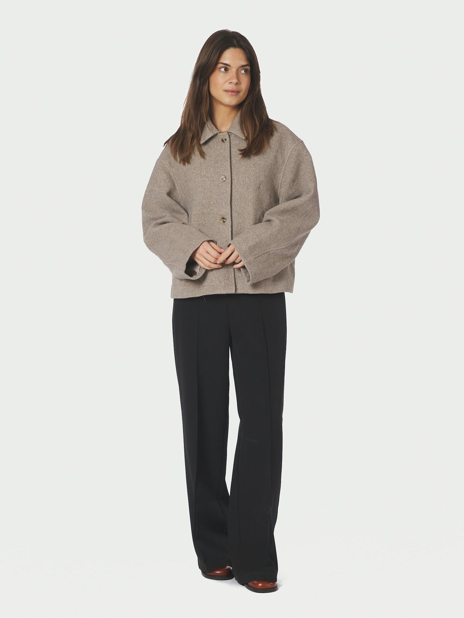 Hamra Herringbone Twill Jacket - Beige Melange