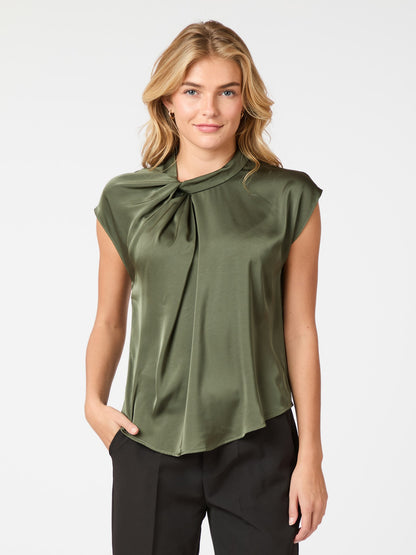 Fleur Drapy Satin Blouse - Army