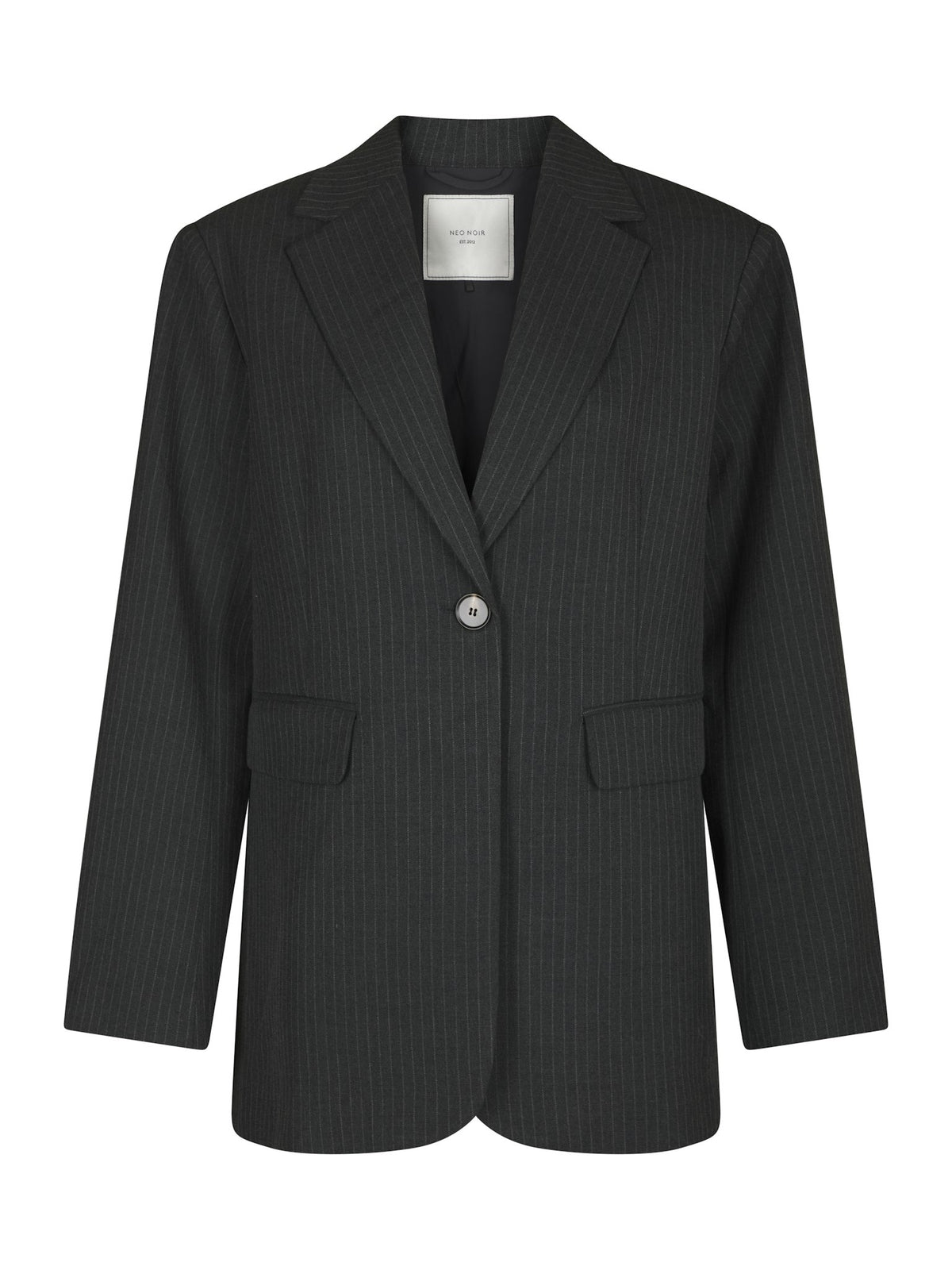 Aarielle Slim Pinstripe Blazer - Dark Grey Melange