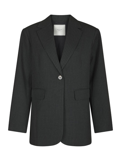 Aarielle Slim Pinstripe Blazer - Dark Grey Melange