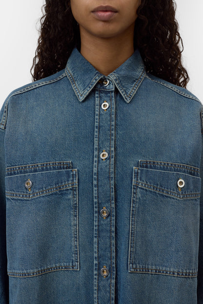 Oversized Shirt Dress - Dark Blue