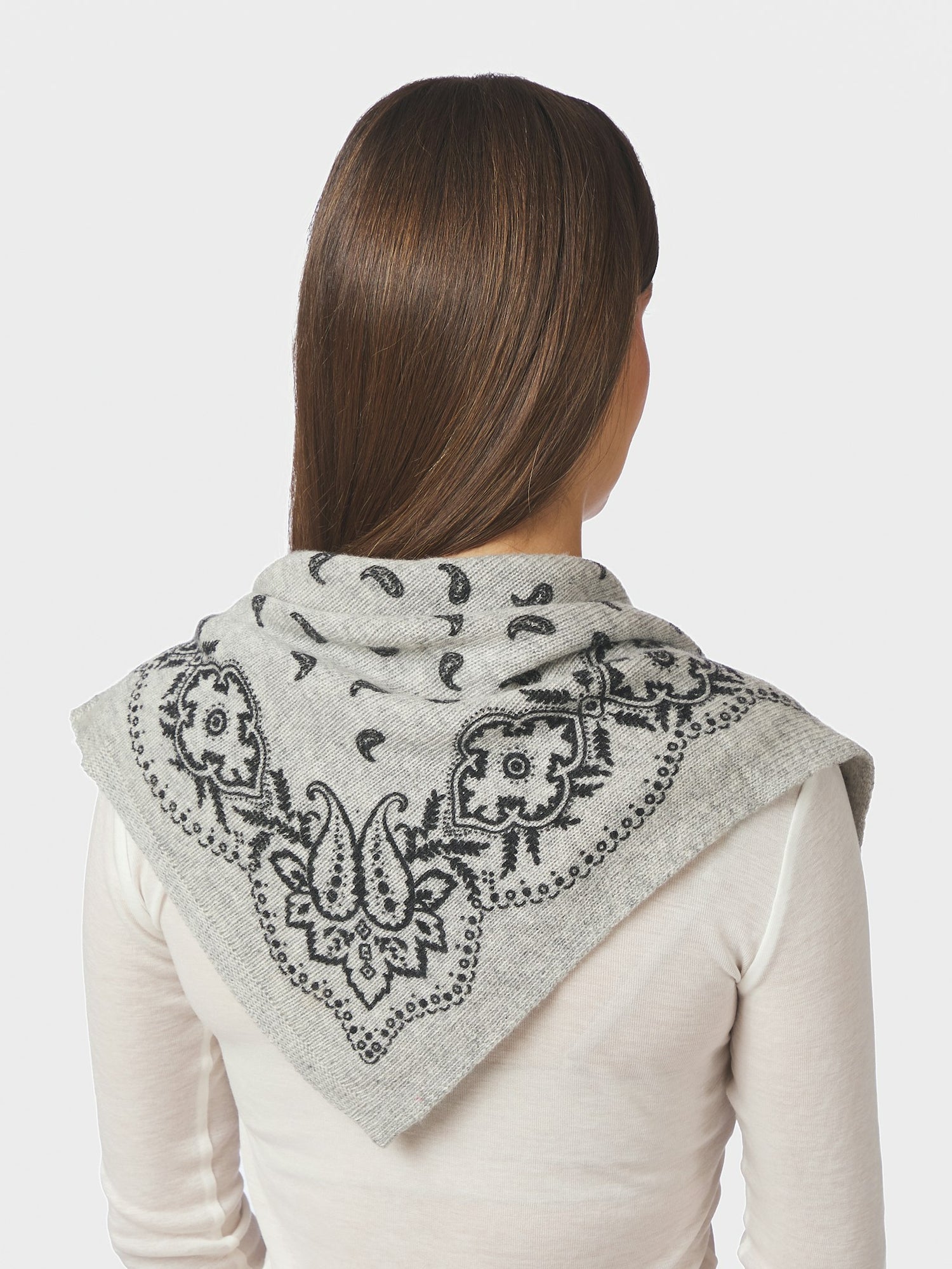 Adelina Paisley Knit Scarf - Grey Melange