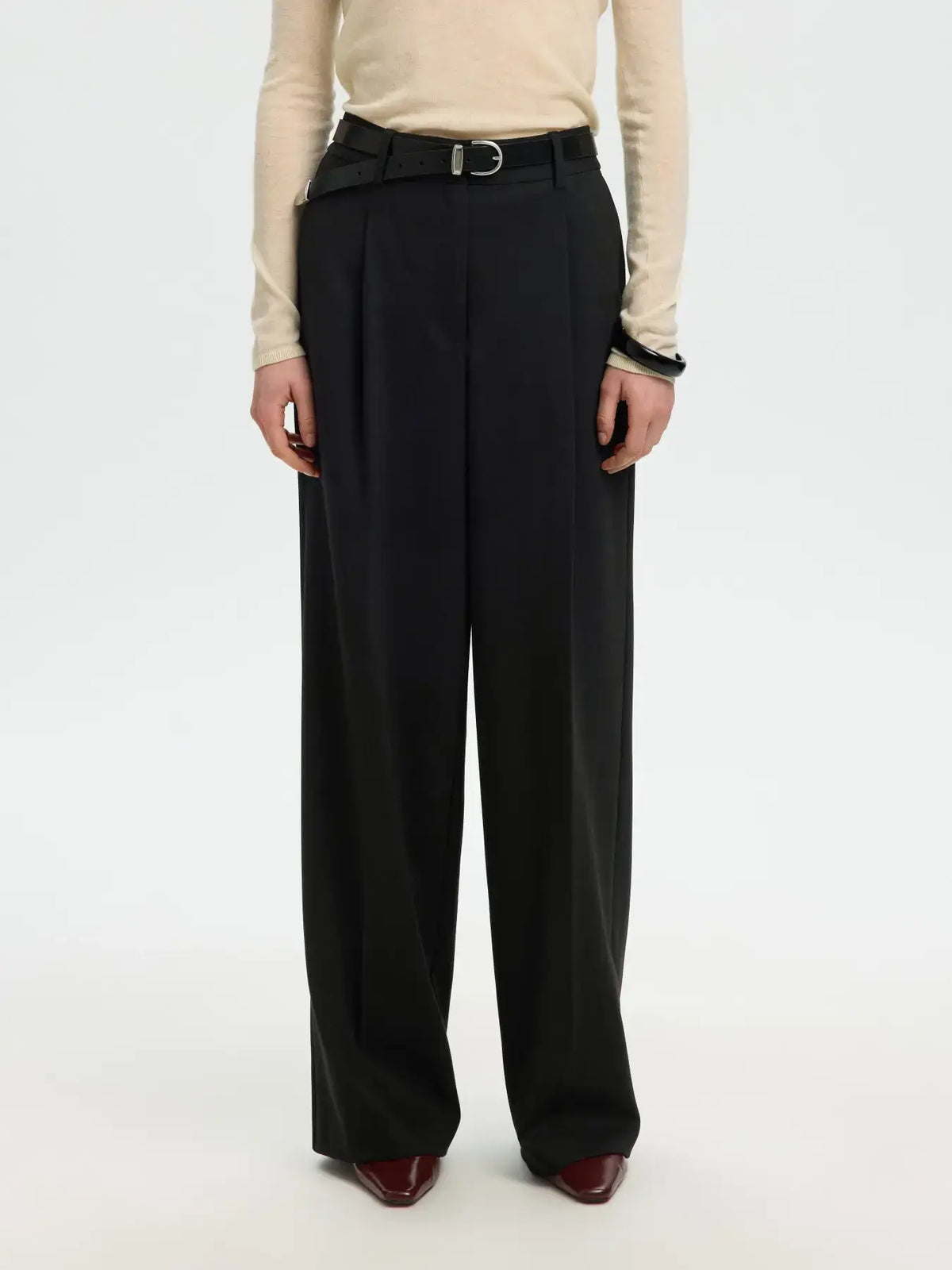 SLFWide Mara Wool Blend HW Pant - Black