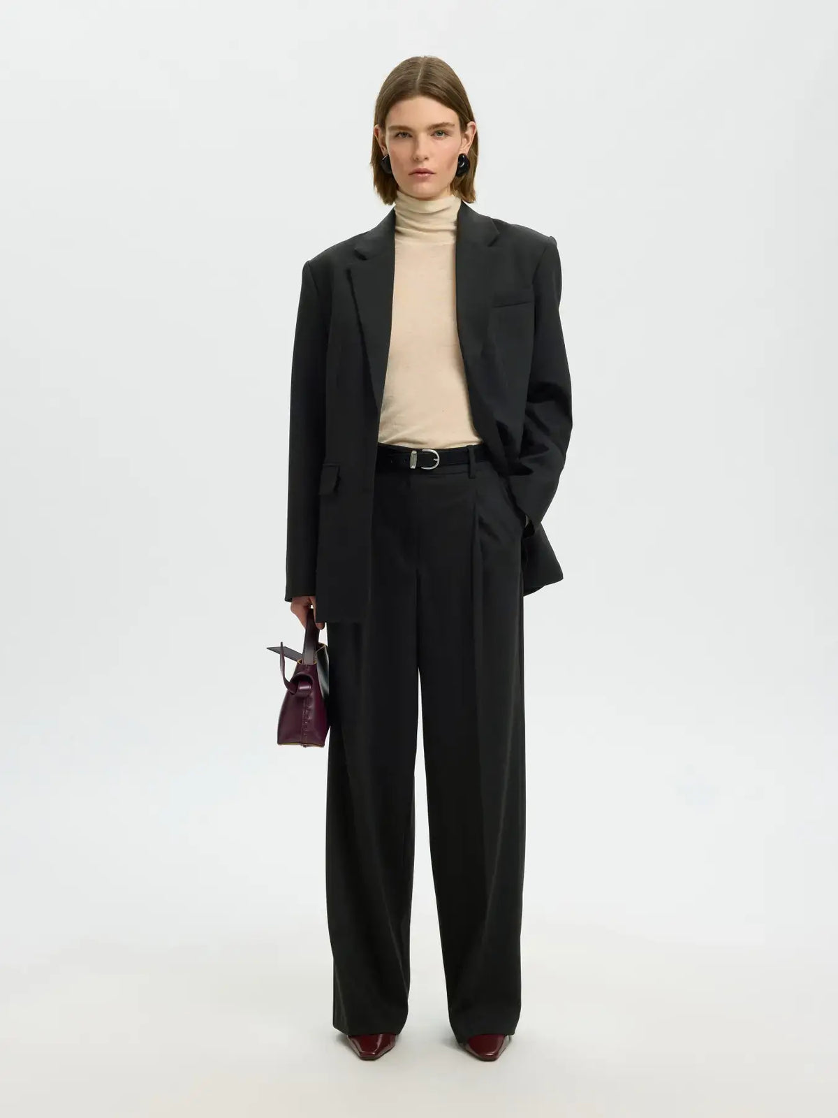 SLFWide Mara Wool Blend HW Pant - Black