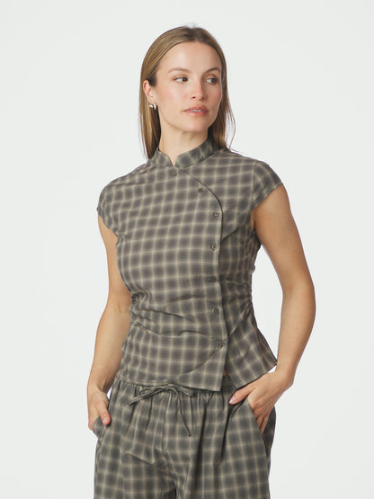 Pascale Checked Blouse - Dusty Army