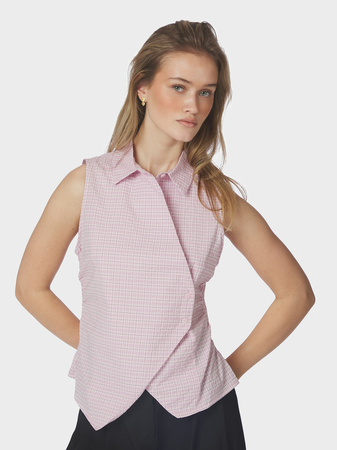 Celest Check Top - Light Pink