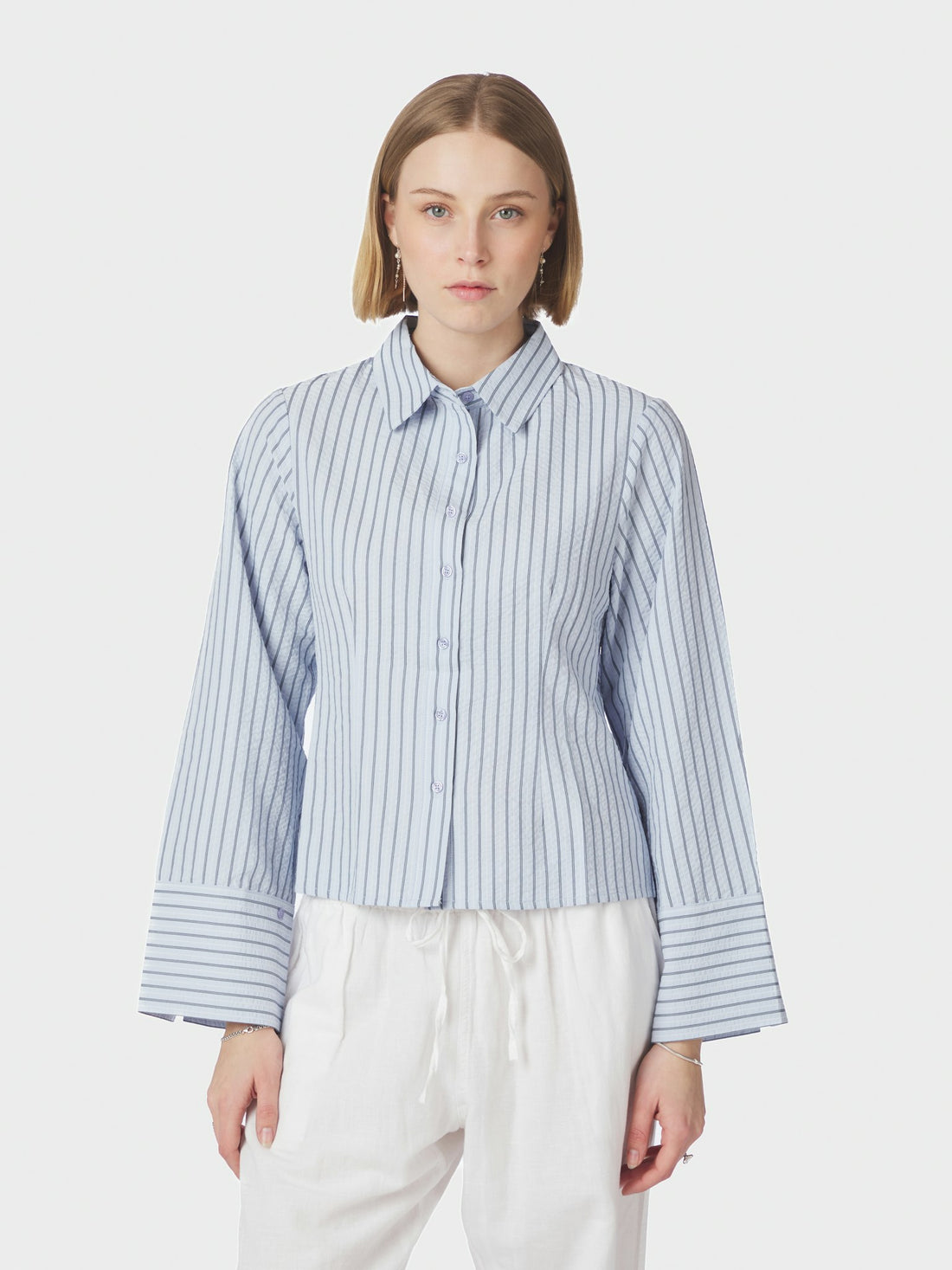 Rosa Striped Crepe Shirt - Blue