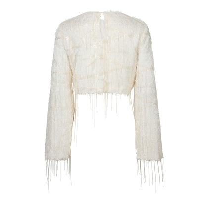 Sequin Fringe Blouse - Pearl